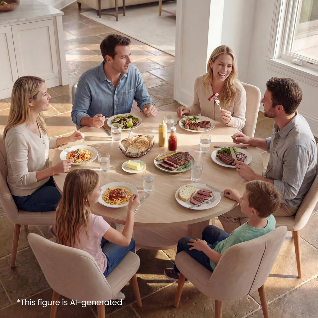 47 Inches Round Dining Table for 4-6 People, White Oak Gray