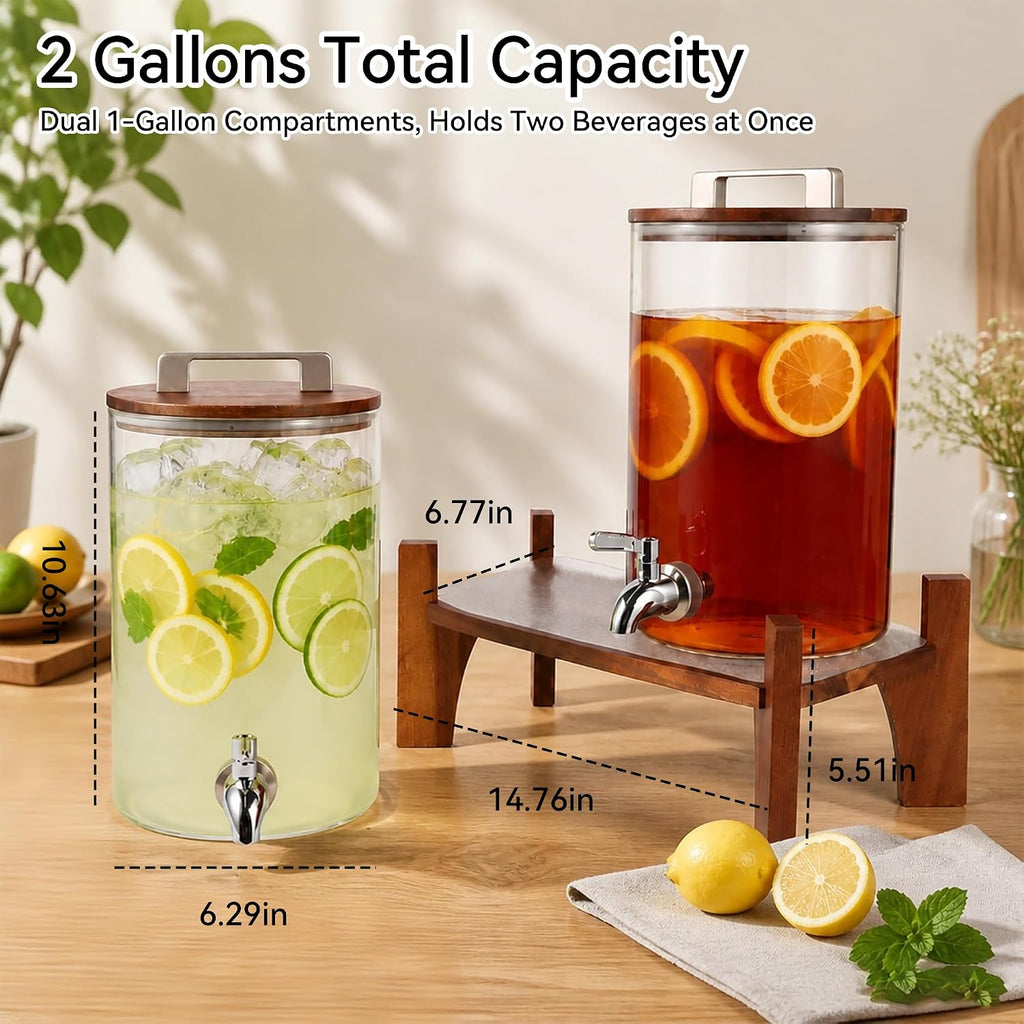 Gallon for Parties with Acacia Wood Stand - Set of 2
