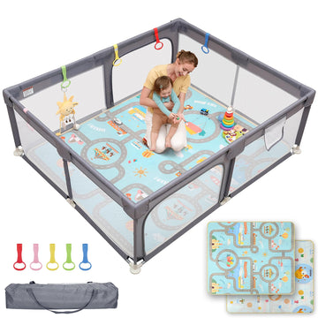 Baby Playpen, 71"x59" Play Pen for Babies, Grey