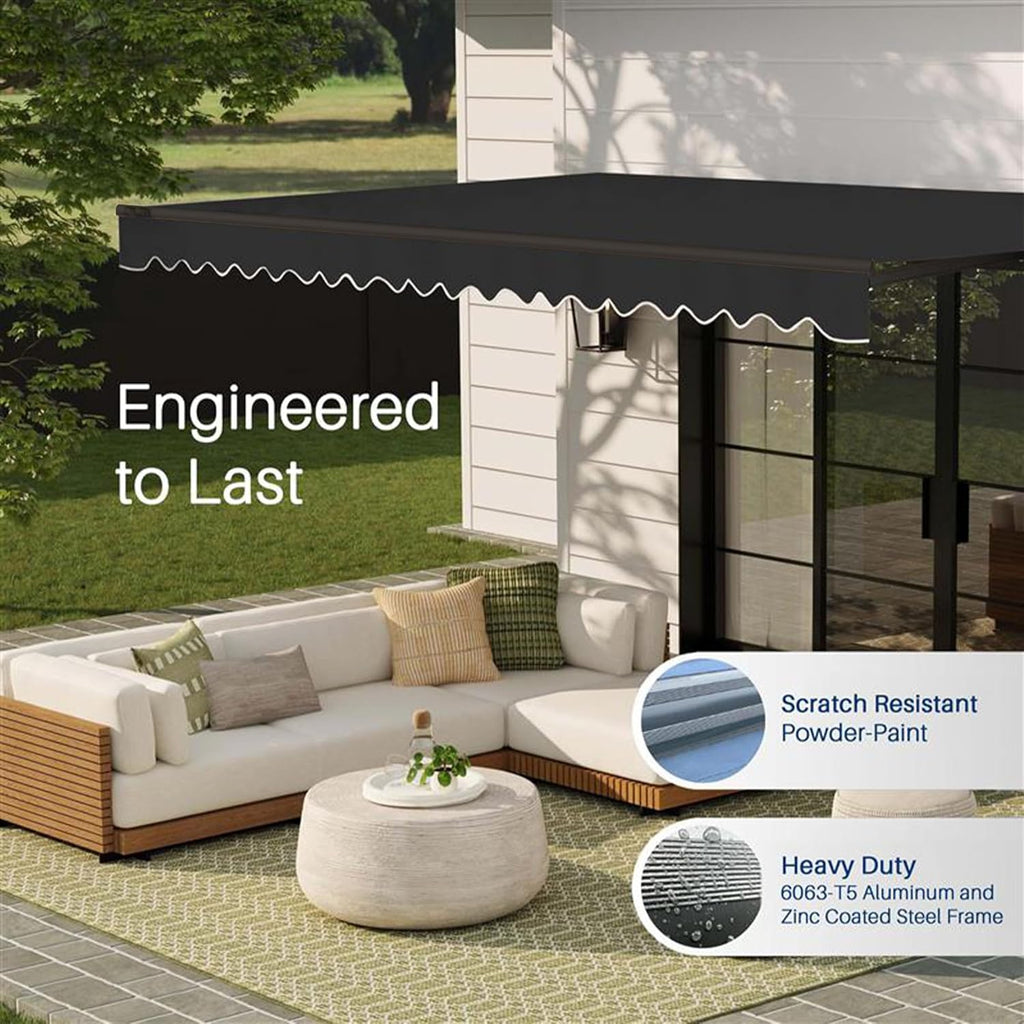 Electric Patio Awning Caribbean Black Frame 16x10 Onyx Black | Retractable sunshade for decks and balconies