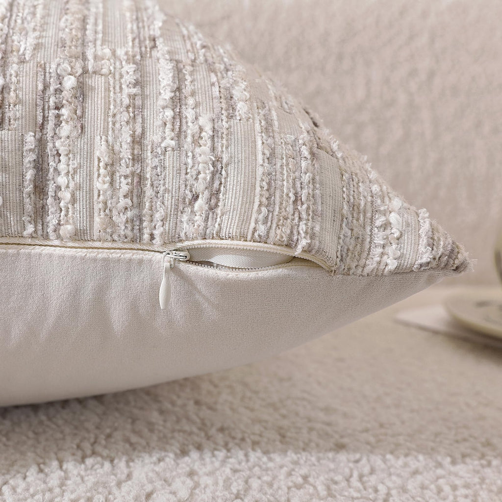 Striped Throw Pillow Covers 20x12 Set of 2 Beige Textured Boucle Chic Morden Boho Accent Farmhouse Decorative