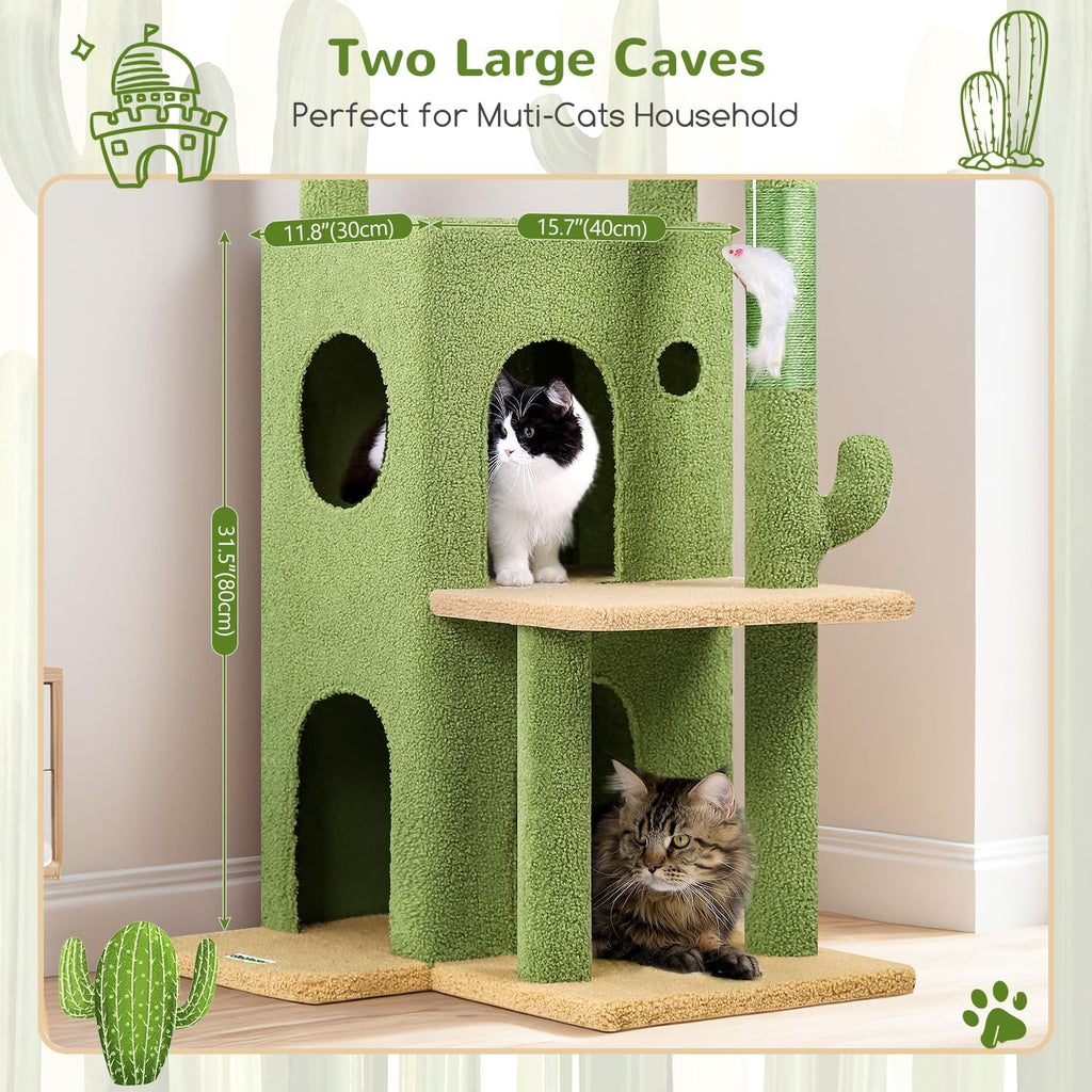 Cactus Cat Tree Tower for Indoor Cats Large Adult, Green