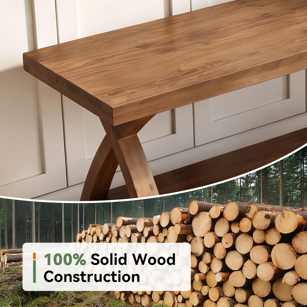 47.24" Solid Wood Entryway Bench with Shoe Storage, 2-Tier Rustic Indoor Bench, Foyer, Hallway