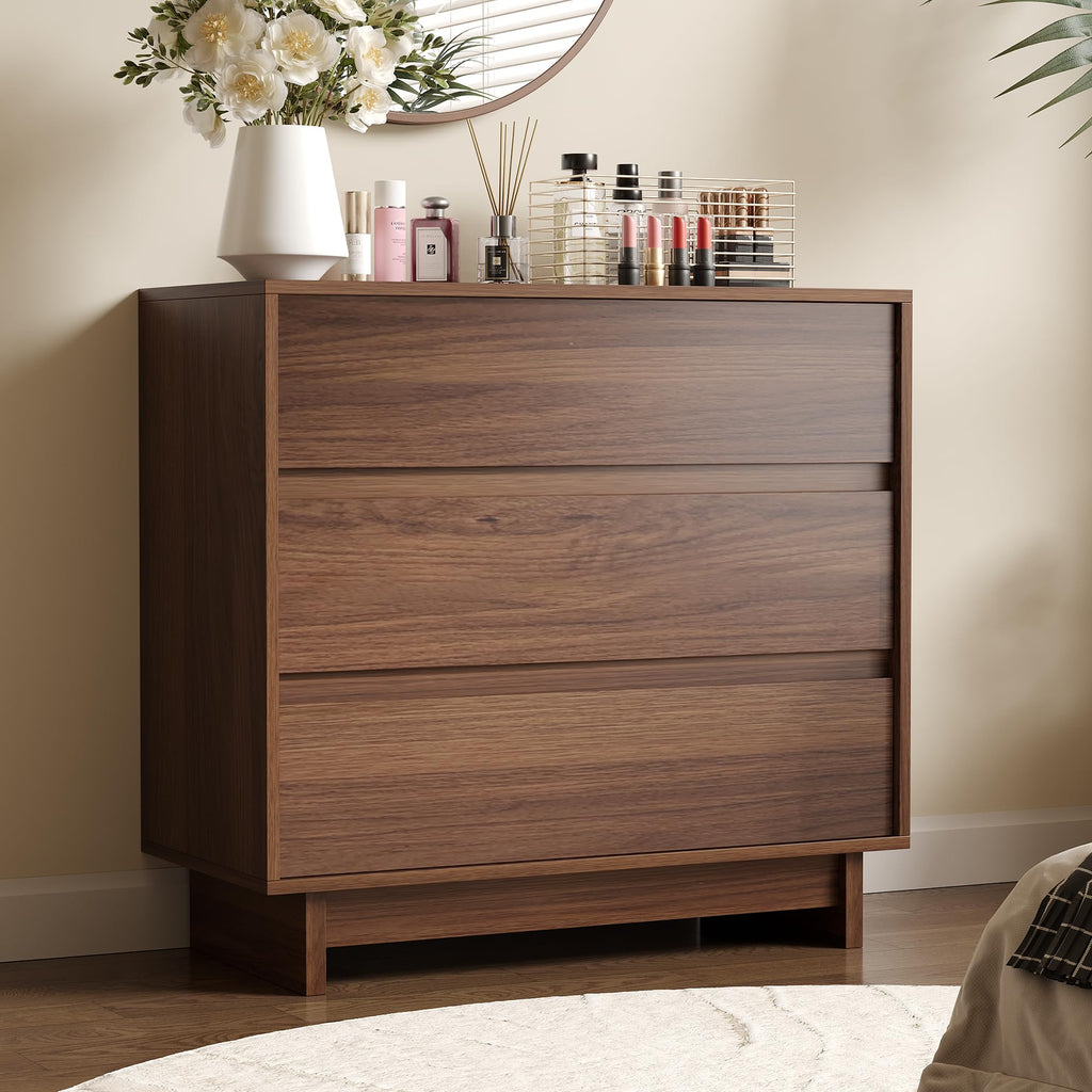 3 Drawer Walnut Dresser, 31.5" Wide Mid Century Modern Dresser