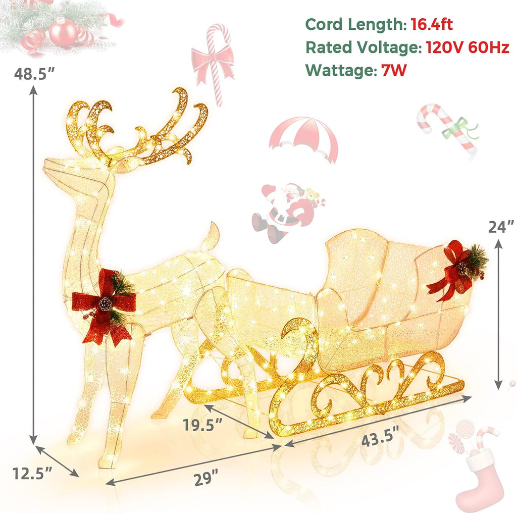 6 FT Christmas Lighted Reindeer & Santa's Sleigh Set, Warm White