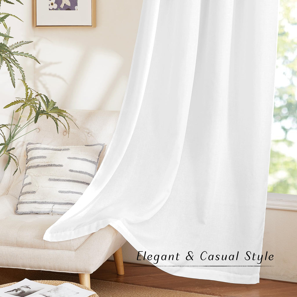 Rustic Linen 144 inch Long Curtains, Grommet Privacy Added Thick Linen Weave with Light Filter Window Curtains &