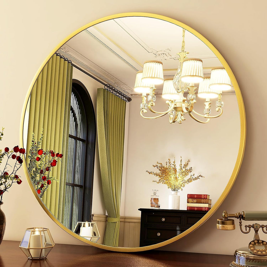 28" Round Mirror Gold Bathroom Circle Wall Mirror