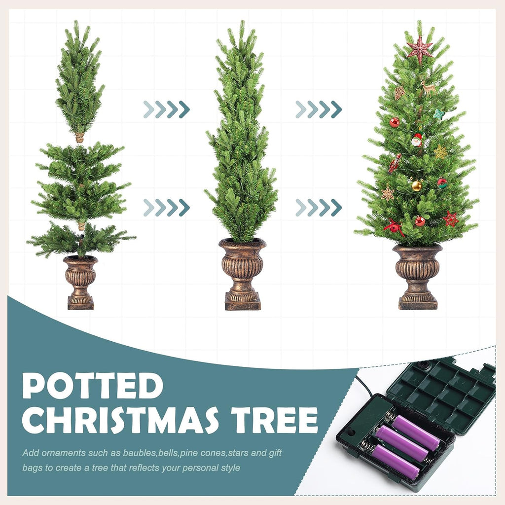 4FT Battery Operated Pre Lit Potted Christmas Tree with Lights