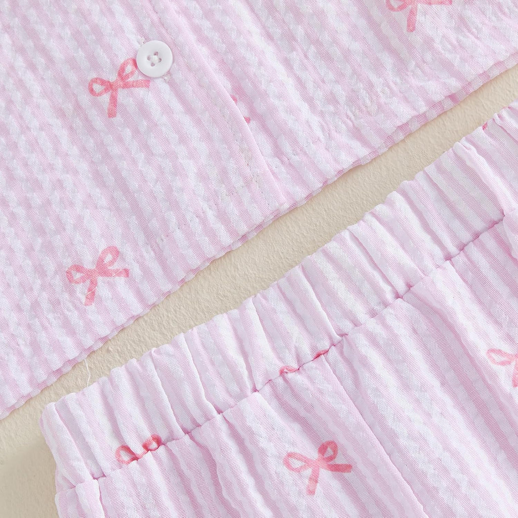Baby Girl Pajamas Set Bow Long Sleeve Button Down Shirt Top Pants Kids Toddler Two Piece Pjs Set Sleepwear Fall Winter