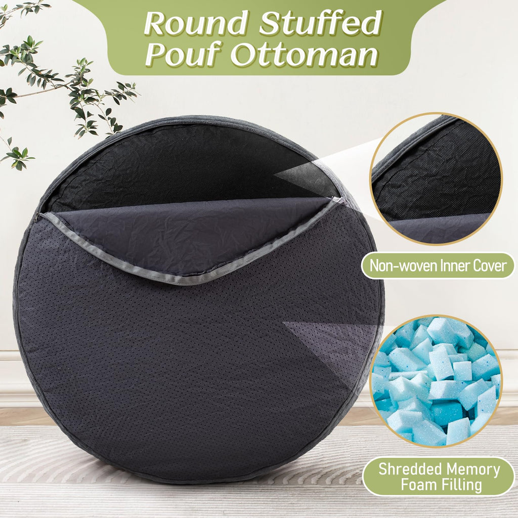 Round Corduroy Footstool Pouf for Couch