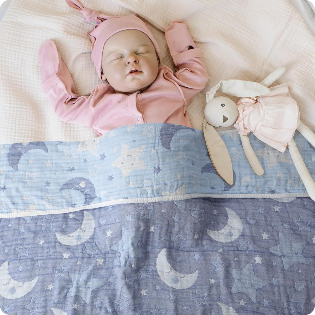 Cotton Muslin Baby Blankets Organic Comforter Reversible Neutral Layer Soft 43.3"x41.3" for Newborn Infant Toddler