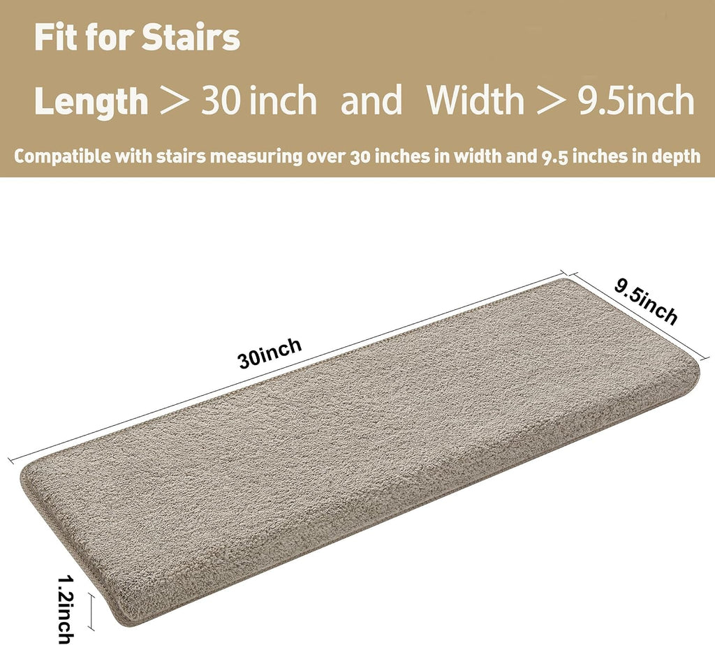 Bullnose Carpet Stair Treads Ultra Plush Cream Gray 14 Pcs - Set of 14