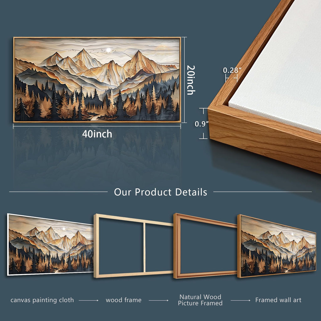 Wood Farmed Canvas Wall Art Wall Decor Office Wall Decoration Mountain Landscape Painting Abstract Pictures Artwork