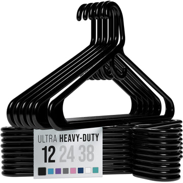Thick Heavy Duty Hangers - Black Plastic Clothes Hangers 12 Pack - Great for Coat Hanger, Jackets Jeans & Suit Hanger