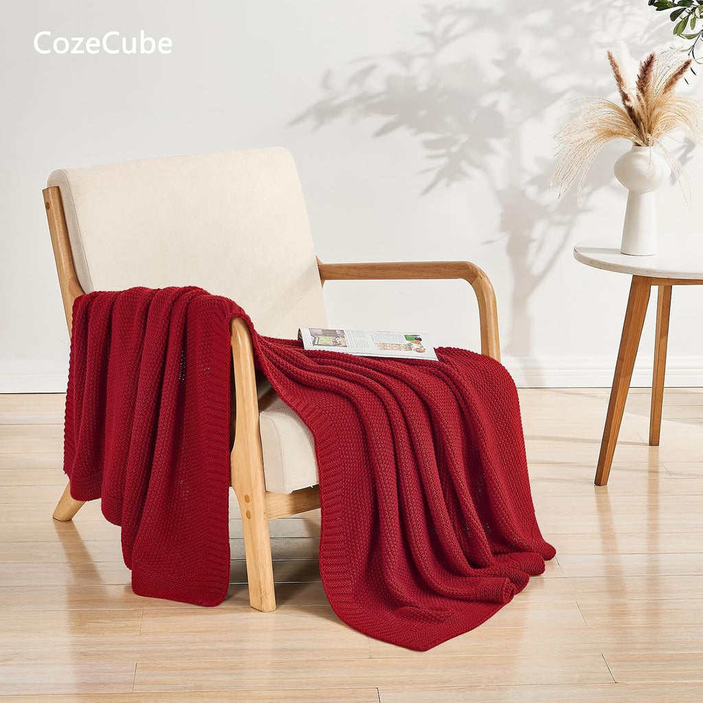 Christmas Red Seed Stitch Throw Blanket 50"x60", Farmhouse Decor