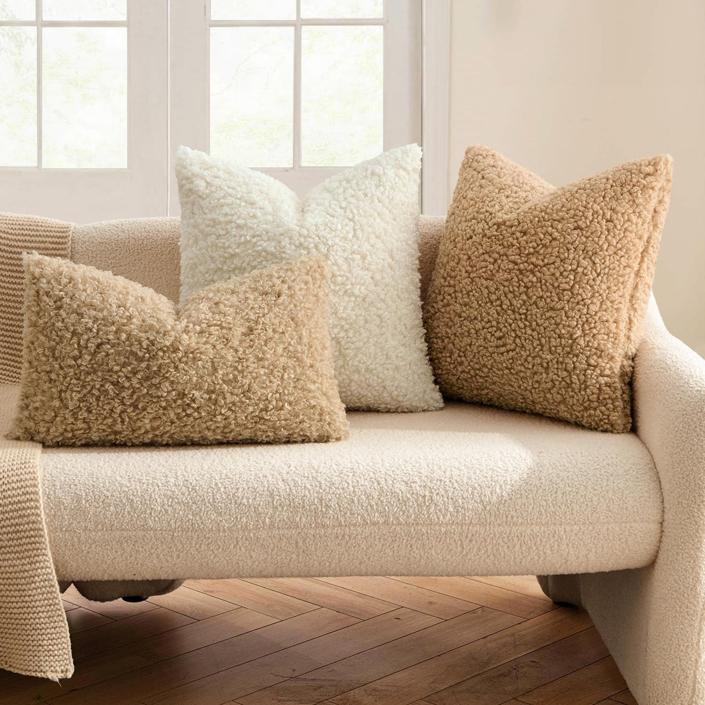 Decorative Faux Fur Pillow Covers Sherpa 18x18 Cream White
