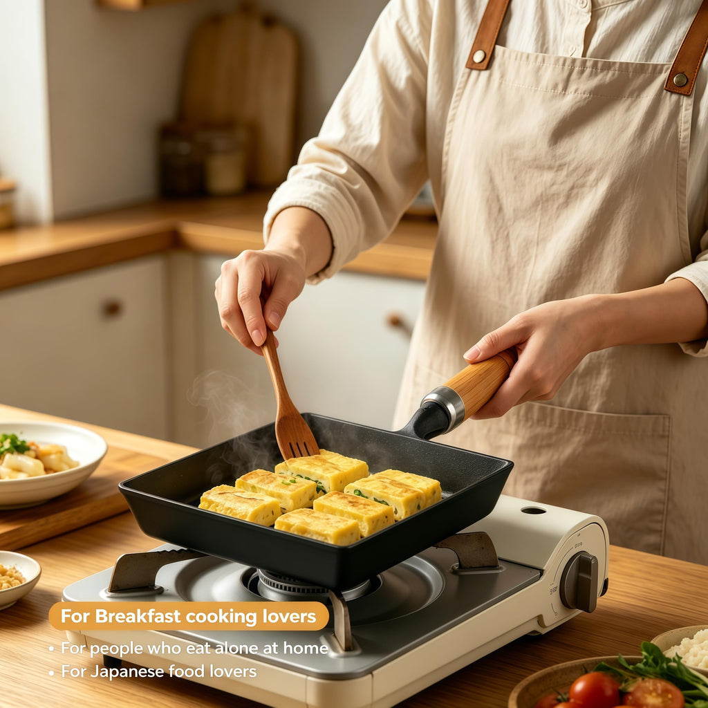 Tamagoyaki Pan, 7" Cast Iron Rectangle Japanese Rolled Egg Omelet Pan