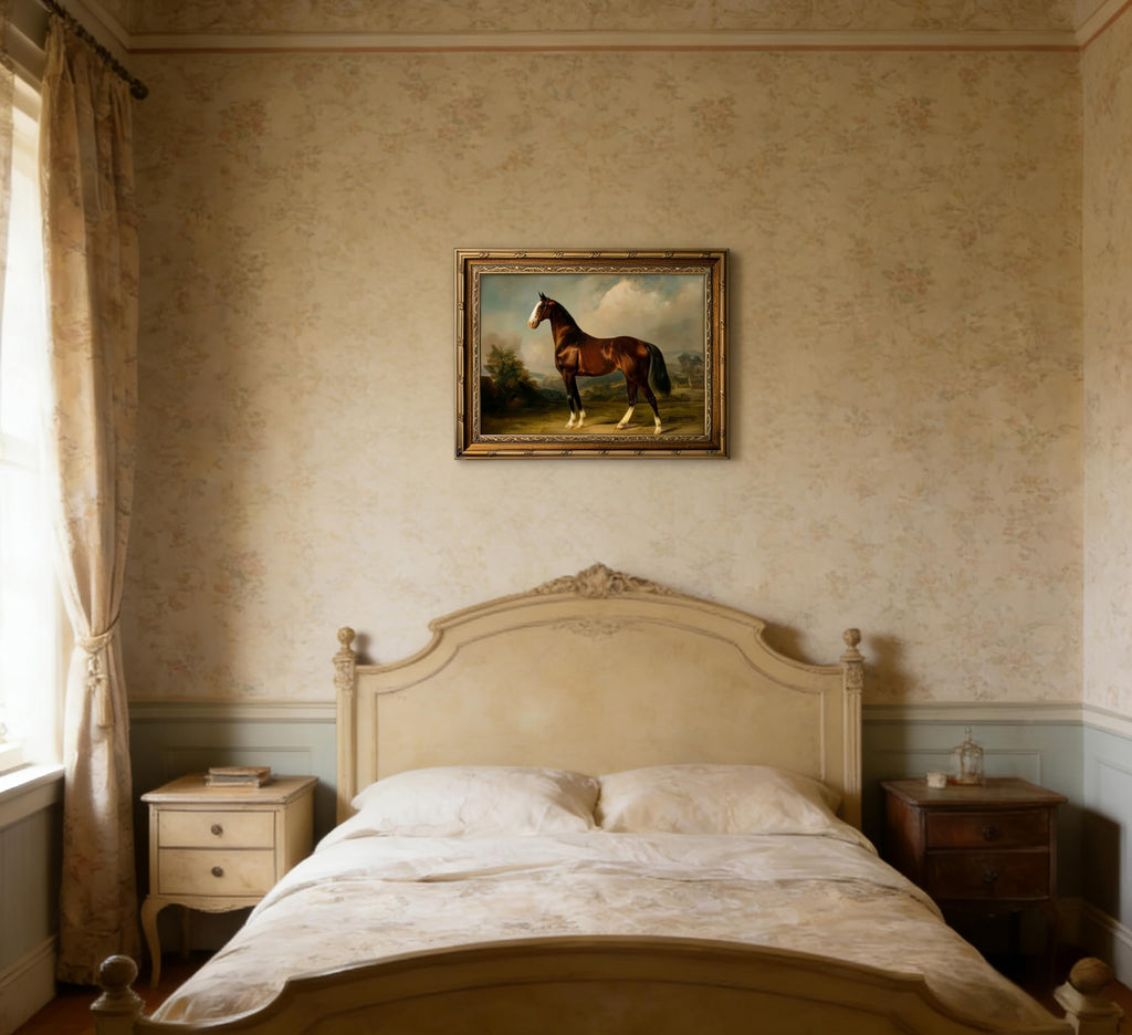 Vintage Gold Framed Horse Canvas Wall Art Farmhouse Animals Painting Picture Wall Decor Antique Picture Country