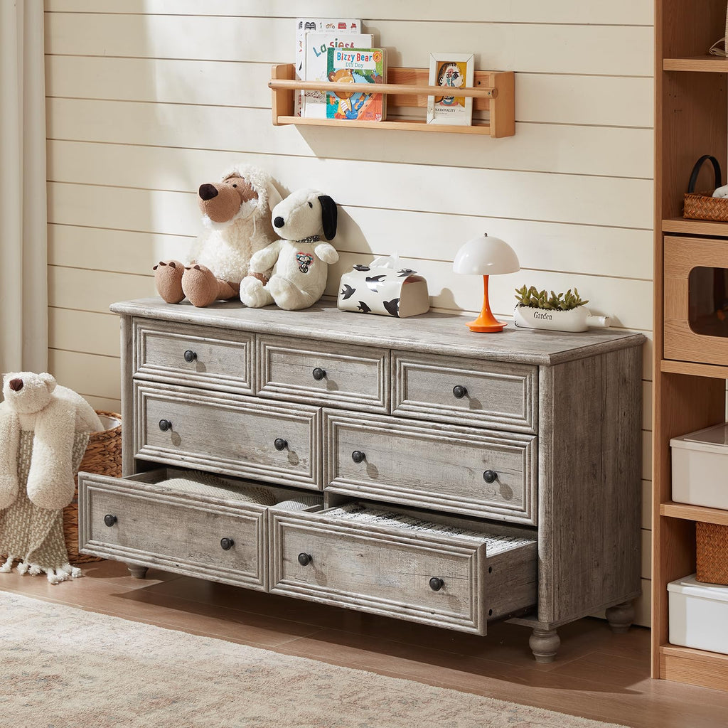 Farmhouse Dressers & Night Stand Set of 4, Wood 54" Wide Dresser & 43.5"Tall Chest of Drawers, 18" with Charging