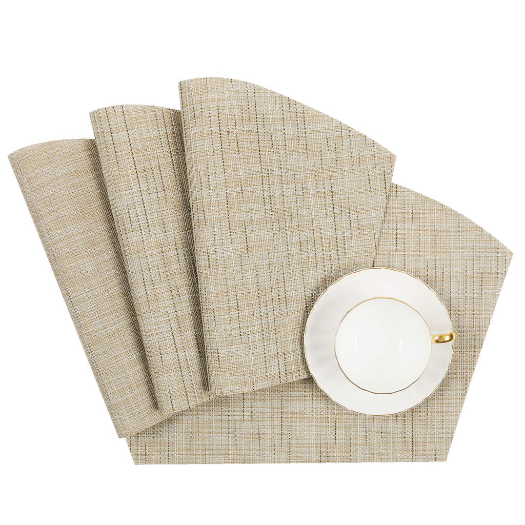 Round Table Placemats Wedge Shaped Placemat Set of 4 Non Slip Heat Resistant Woven Vinyl Table Mats Wipe Clean Indoor