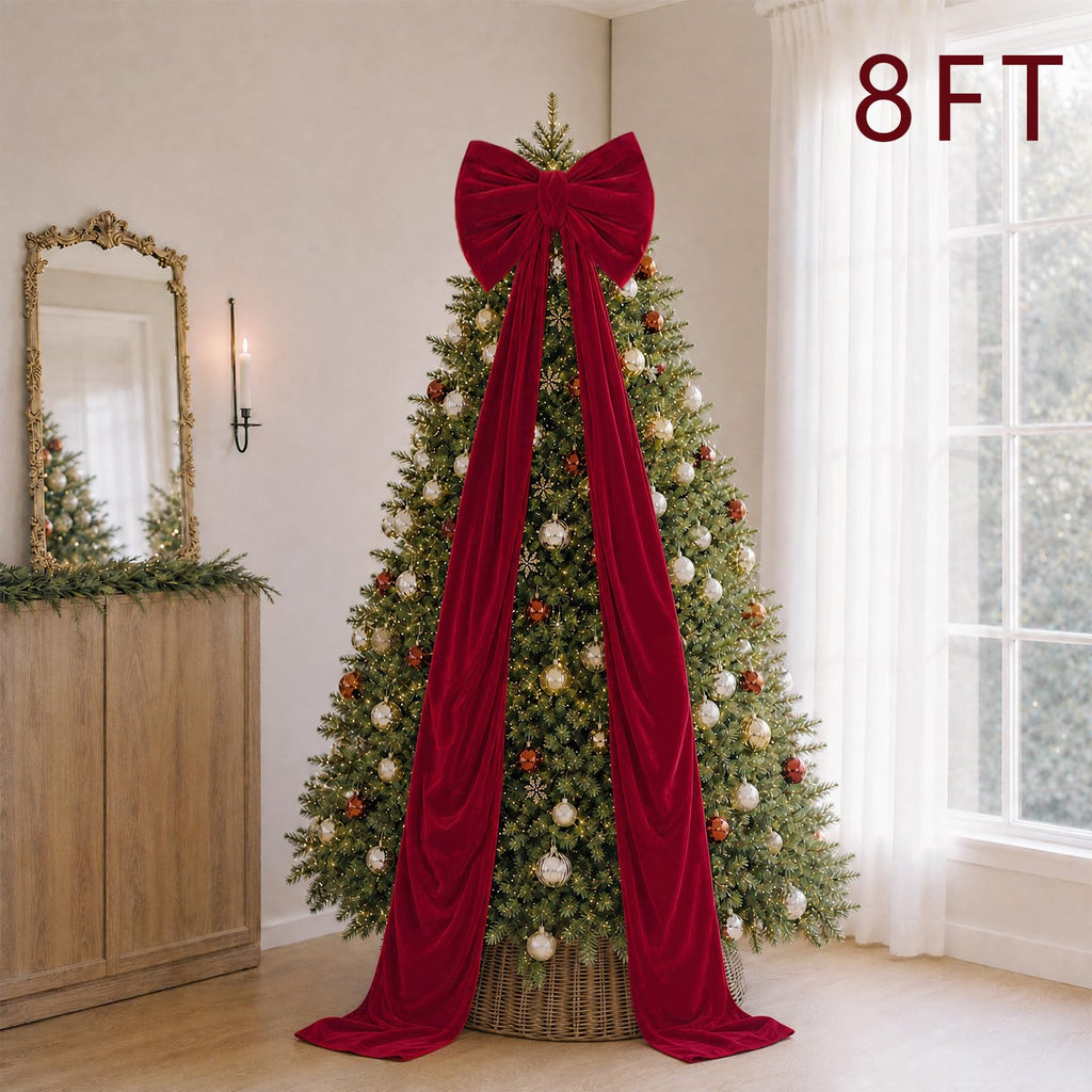 Christmas Decorations - 8FT Giant Red Velvet Christmas Tree Topper Bow