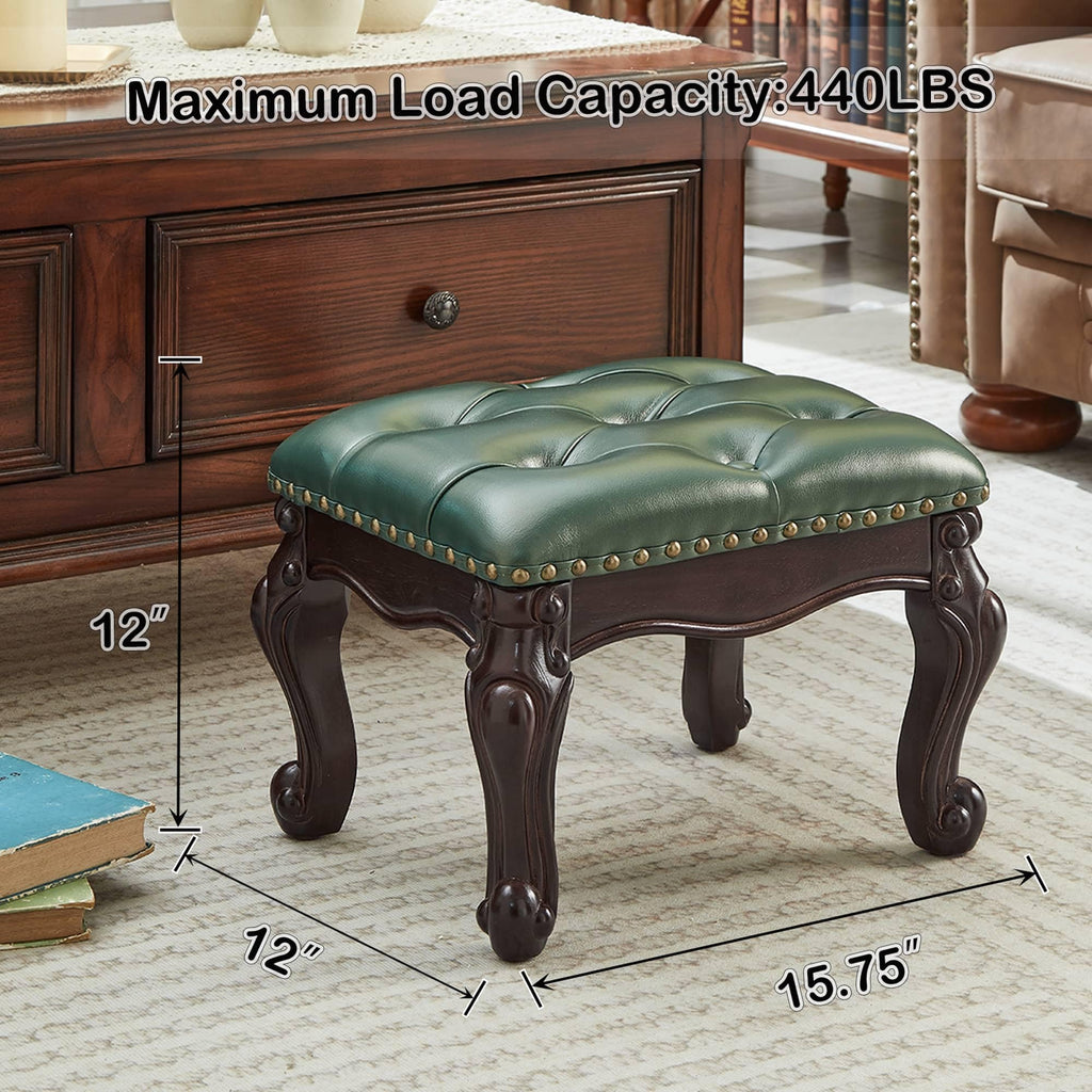 Foot Stools Ottoman, Small Vintage Leather Footstool, Solid Wooden Ottoman Foot Rest, Shoe Change Bench at the