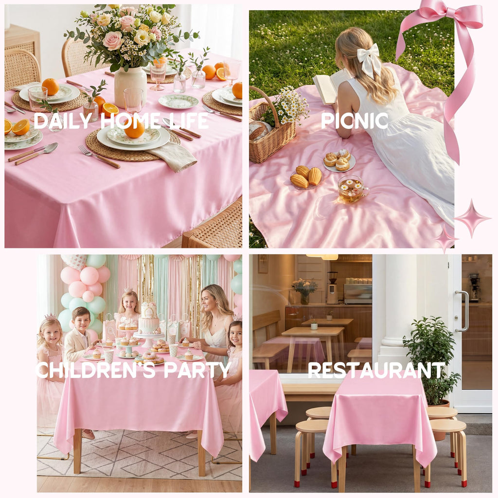 8 Pack Pink Satin Tablecloth 58 x 102 Inch Overlay Seamless Design