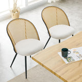 Rattan Dining Chairs Set of 4, Mid-Century Modern Upholstered Kitchen Chairs with Cane Backrest, Armless Farmhouse Dining Chairs with Metal Legs, White