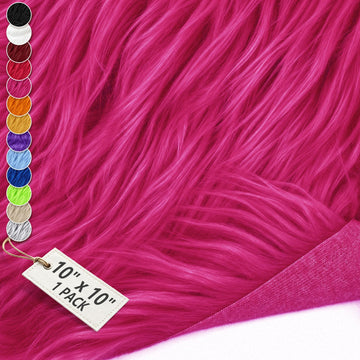 10 x 10 Inch Faux Fur Fabric, Shaggy Craft Fur (Hot Pink)