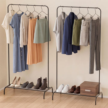 Black Clothing Rack 2 Pack for Small Spaces, Freestanding Garment Rack with Bottom Shelf, Stable Clothes Organizer