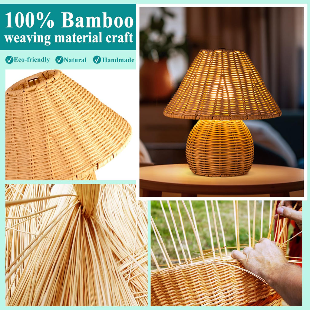 Bamboo Table Lamp Handmade Boho Rattan Bedside Lamp, 3 Colors Adjustable Vintage Wicker Wooden Nightstand Lamp with
