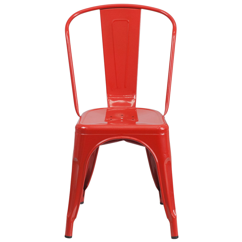 Red Metal Indoor-Outdoor Stackable Chair