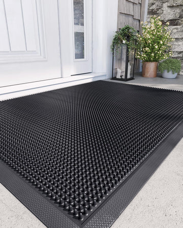 Door Mat Outside Entrance 36x48, Heavy Duty Rubber Doormats, Black | Non-Slip Low-Profile, Traps Dirt Outdoor Mat