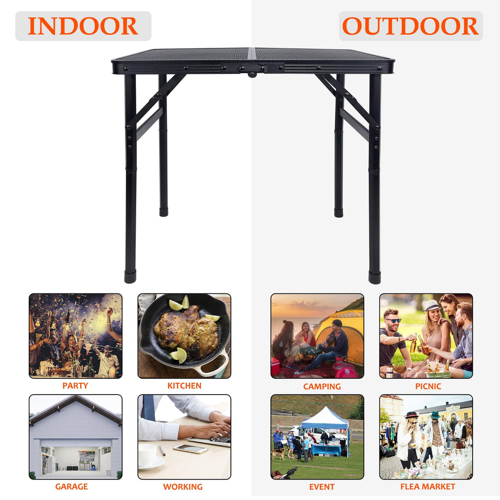 Small Folding Table, Camping Table with Mesh Desktop, Portable Picnic Table with Carry Handle, Height Adjustable