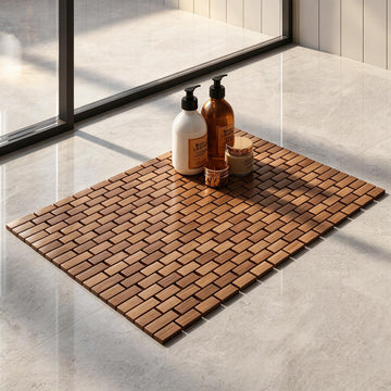 23.62"x 15.75" Foldable Teak Wood Bath Mat, Quick-Dry Design