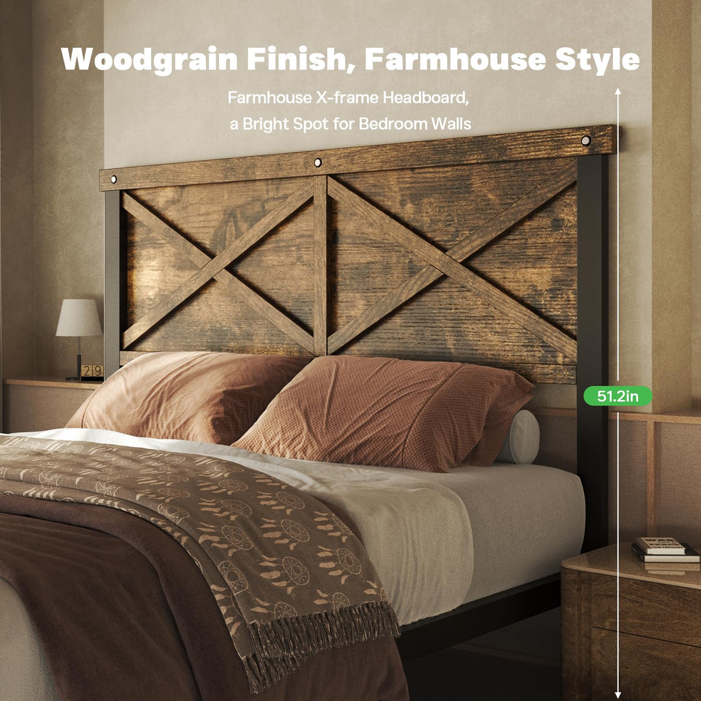Farmhouse Bed Frame with 51" Tall Barn Door Headboard