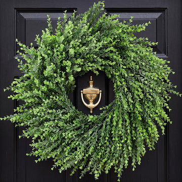 Boxwood Wreath Christmas DIY, Spring Wreaths for Front Door, Realistic Green Wreath for All Seasons Outside Farmhouse