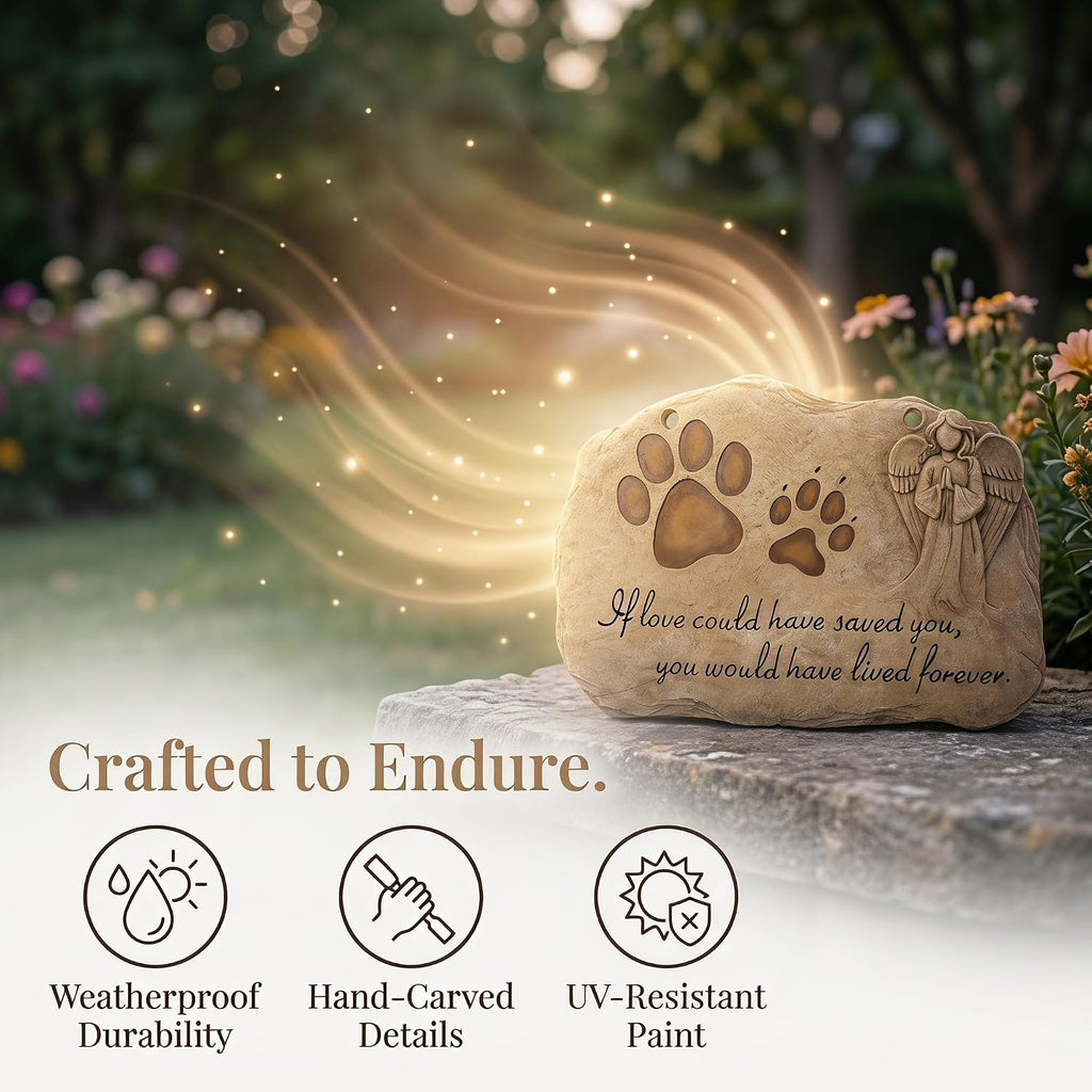 Pet Dog Memorial Stones Headstones Plaques with Angel, Sympathy Paw Prints Pet Dog Memorial Gifts Loss Gifts