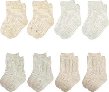 Baby Socks Pack, Infant to Toddler Crew Socks, Soft Breathable Cotton, Reinforced Toe & Easy-On Design