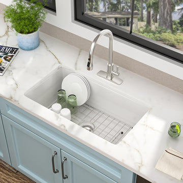 30 White Undermount Sink - 30"x18" Kitchen Sink Dual Mount White Ceramic Porcelain Fireclay Rectangular Deep Single