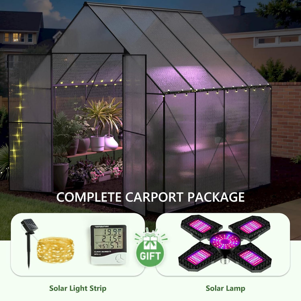 8x8 FT Greenhouse for Outdoors, Heavy-Duty Polycarbonate Greenhouse | Backyard Greenhouse Kit with Adjustable Roof