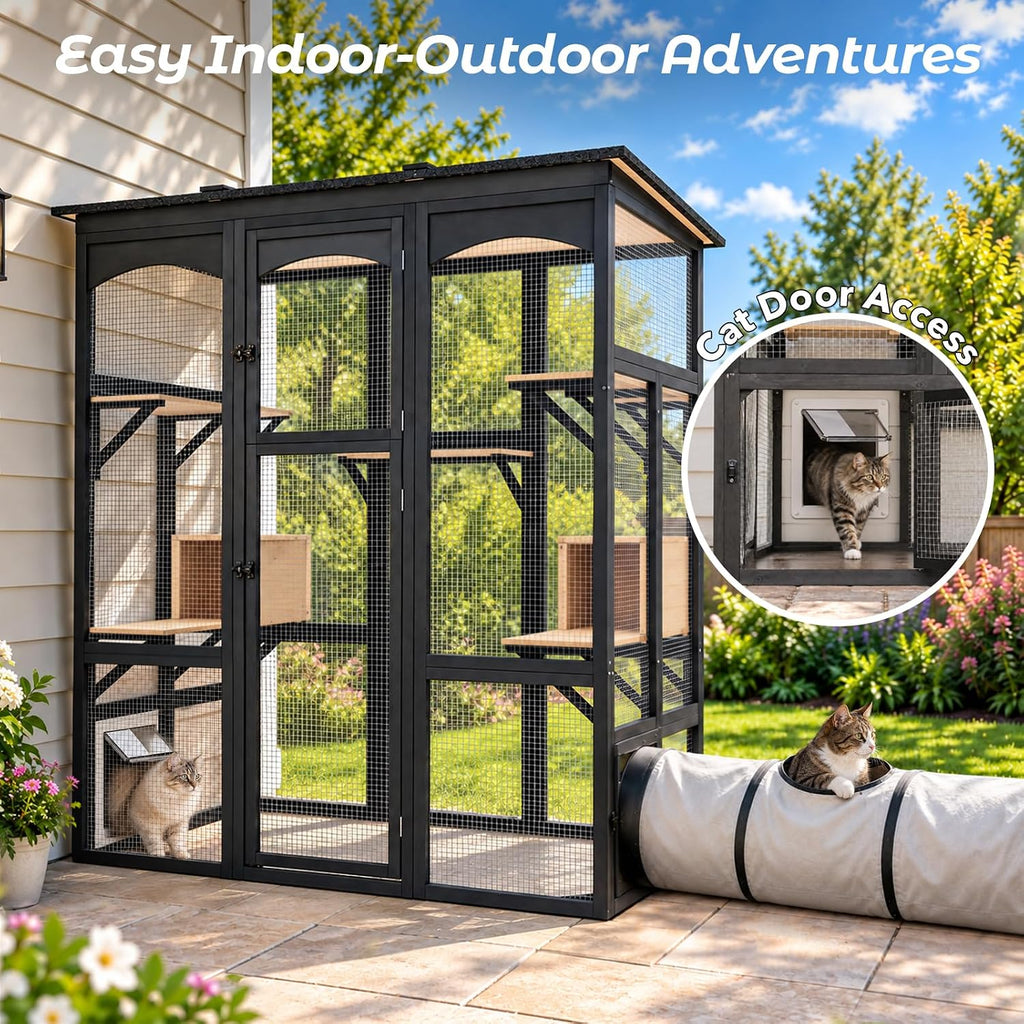 Walk-in Catio, Outdoor Wooden Cat Enclosure with Asphalt Roof