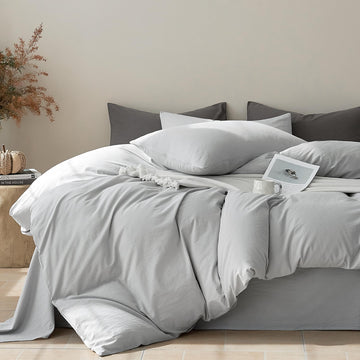100% Cotton Duvet Cover Set, Washed Linen-Like Texture