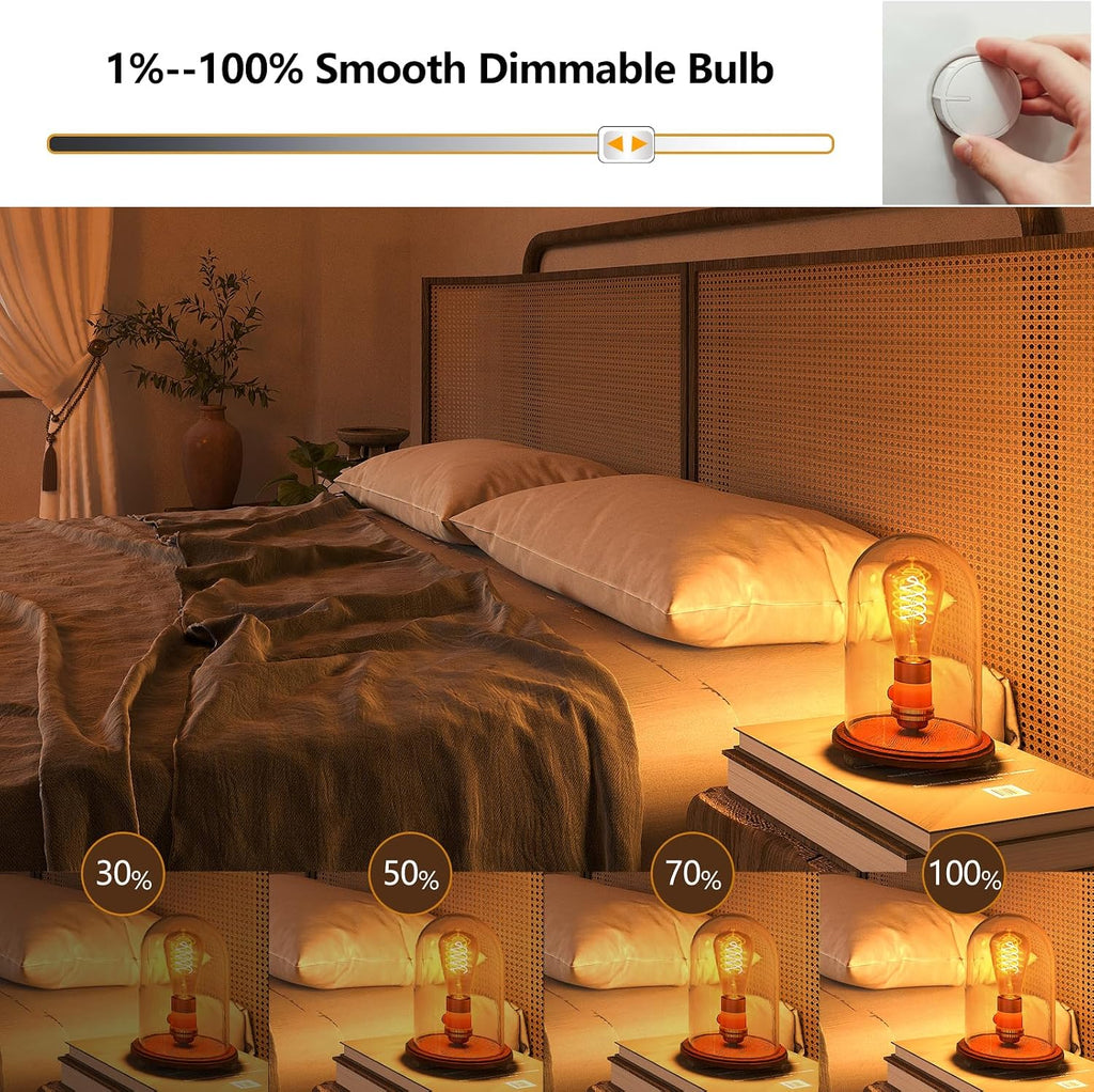ST64 LED Edison Bulbs, 4W Equivalent 40 Watt, 4-Pack 2700K Amber Warm White Light Bulbs, E26 Base Bulb Dimmable