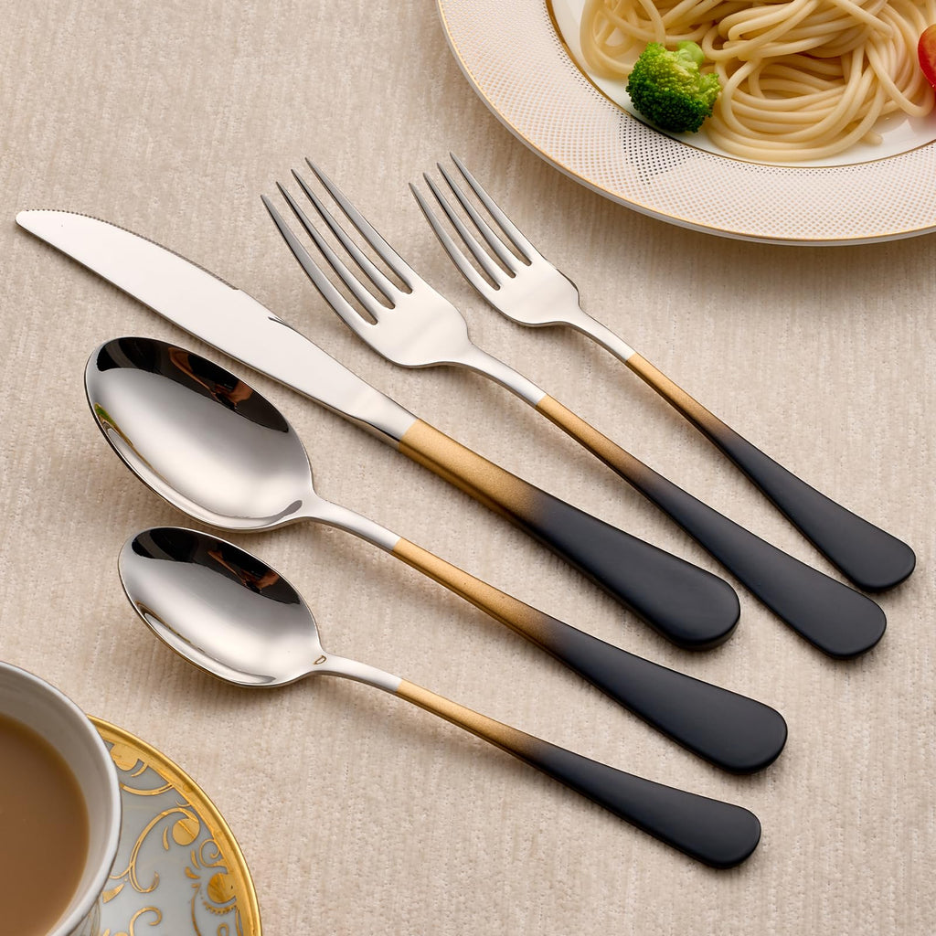20-Piece Black Gold Silverware Set 18/0 Stainless Steel Silverware Set Black Gold Handle Cutlery Set Service for 4