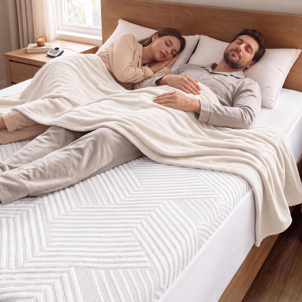 Heated Mattress Electric Pad King Size Dual Control Bed Warmer, Deep Pocket, Side Storage Pouch for Controller
