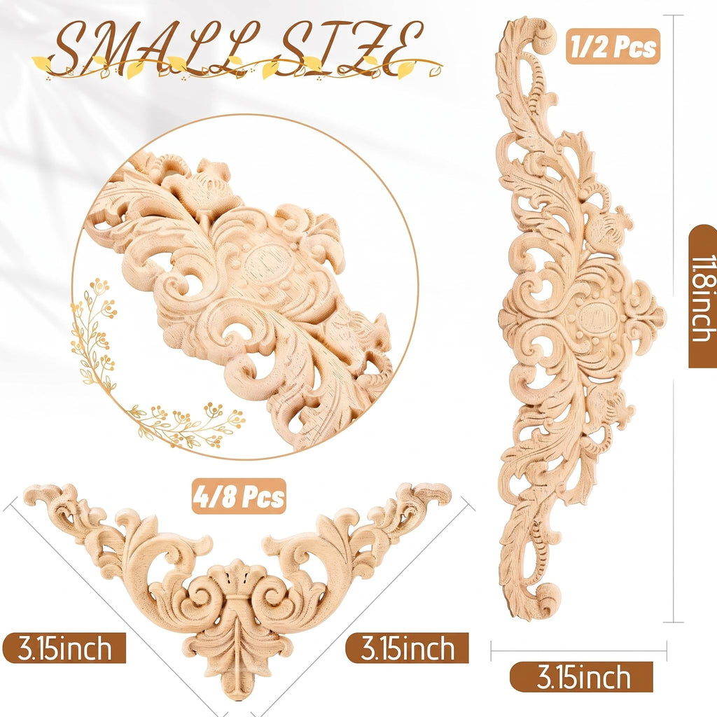10 Pcs Wood Appliques and Onlay for Furniture, Small Size, Delicate