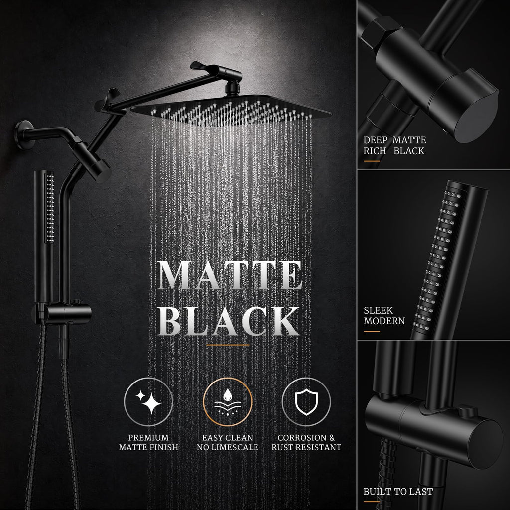 All Metal 10" Luxurious Rain Shower Head with Handheld Spray, Square