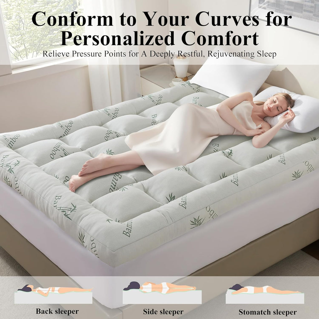 3 Inch Queen Size Memory Foam Mattress Topper for Back Pain Relief, Breathable Gel Memory Foam, Cooling Bamboo