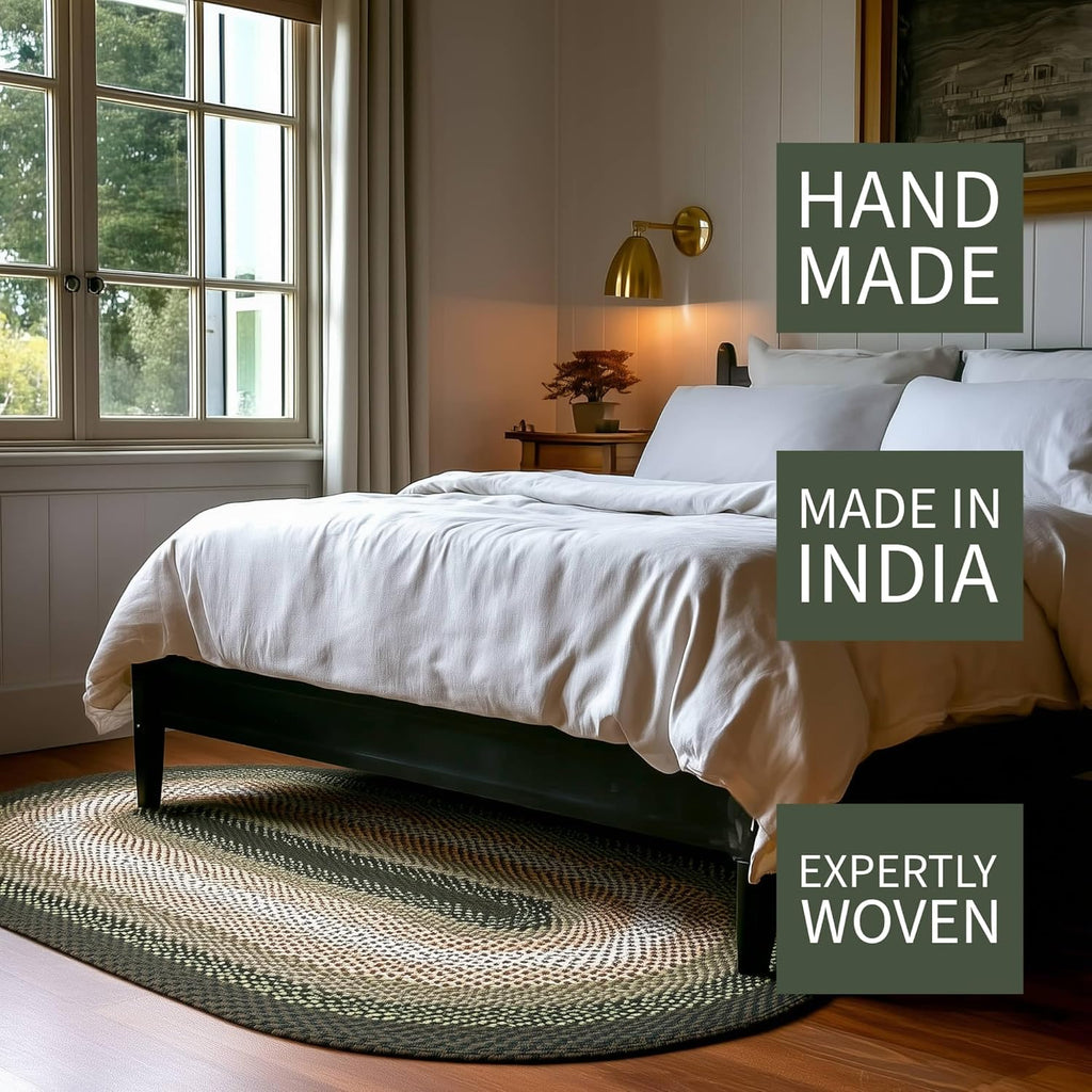 5x7 Green Oval Braided Rug - Cotton Braided Rugs for Farmhouse Style Bedrooms and Living Rooms - Area Rug for 6